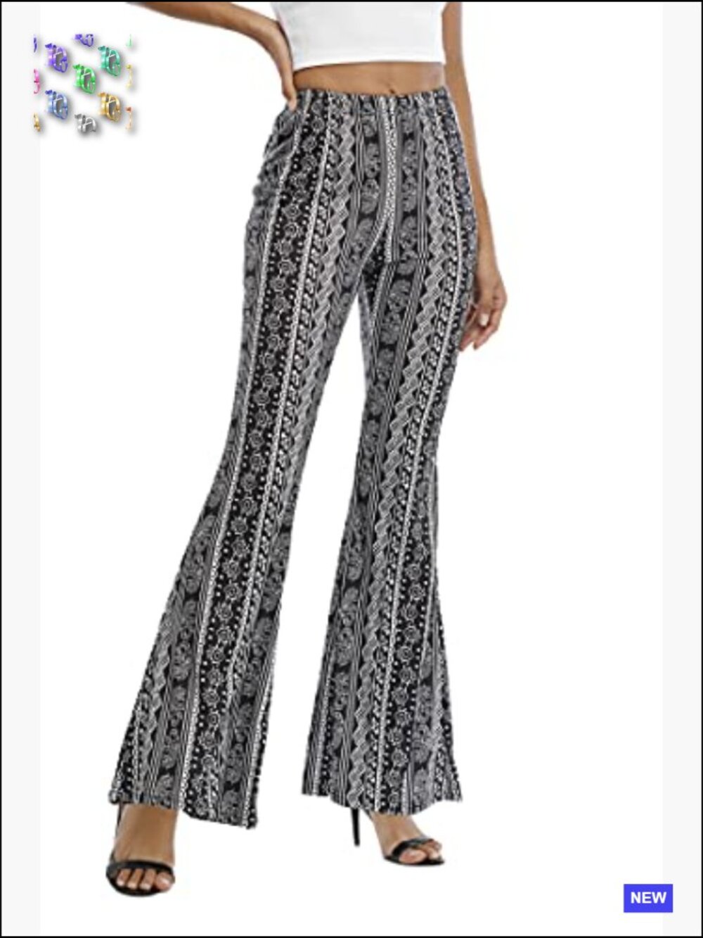Flare Bell Bottom Palazzo Pants Stretchy Elastic Waist Boho Yoga Trousers - Picture 2 of 7